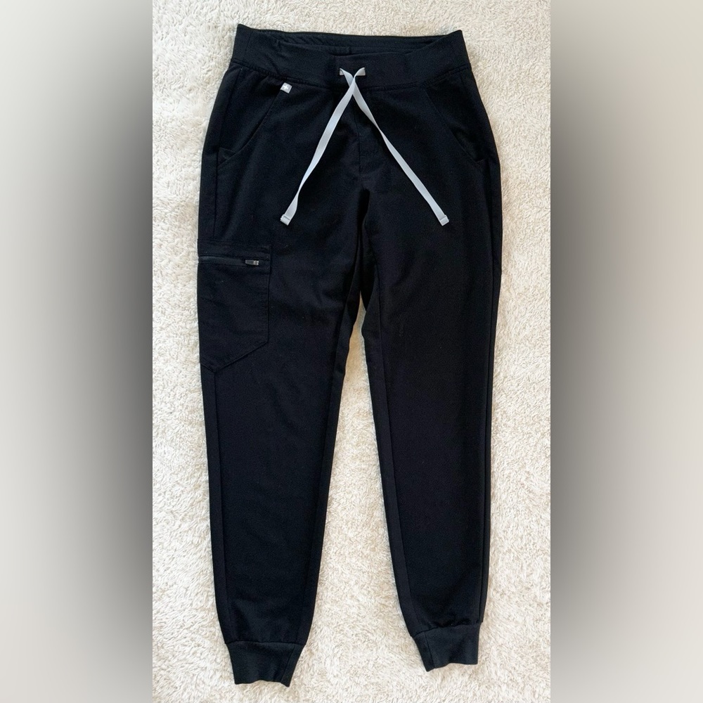 Figs Black Track Jogger Pants with Gray Drawstring